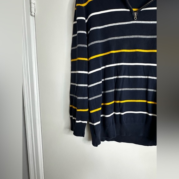 Old Navy Sweater Men Blue Yellow White Grey horiz., Striped 1/4 Zip Pullover XL - Picture 6 of 11